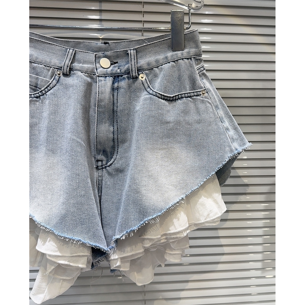 Trendy New Fashion Unique Streetwear Sexy Irregular Washed Jean Patchwork Short Denim For Shorts Women