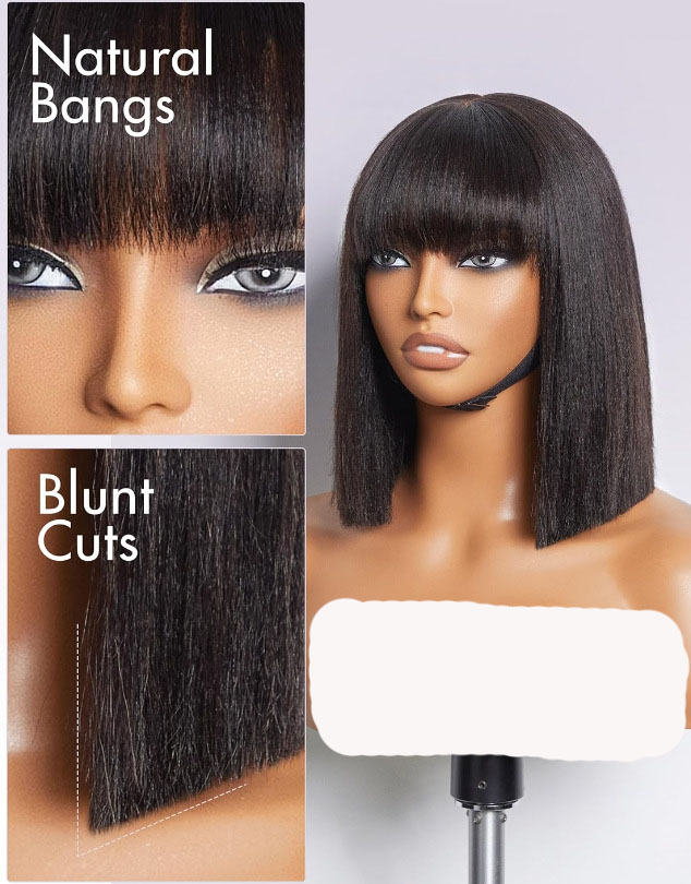 Bob Wig Straight Bang Short Synthetic Lace Front Wigs for Women Shoulder Length High Temperature Fiber Hair