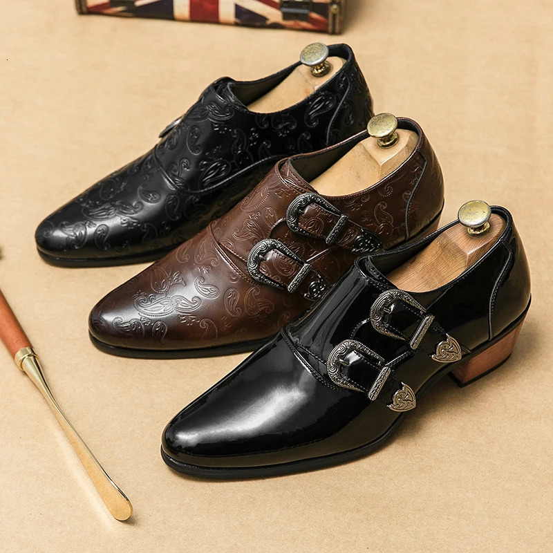 Classic Fashion Brown Pattern Mens Dress Shoes Big Size 45 Leather Pointed Shoes for Men Height-increasing High heel Shoes Men 240703