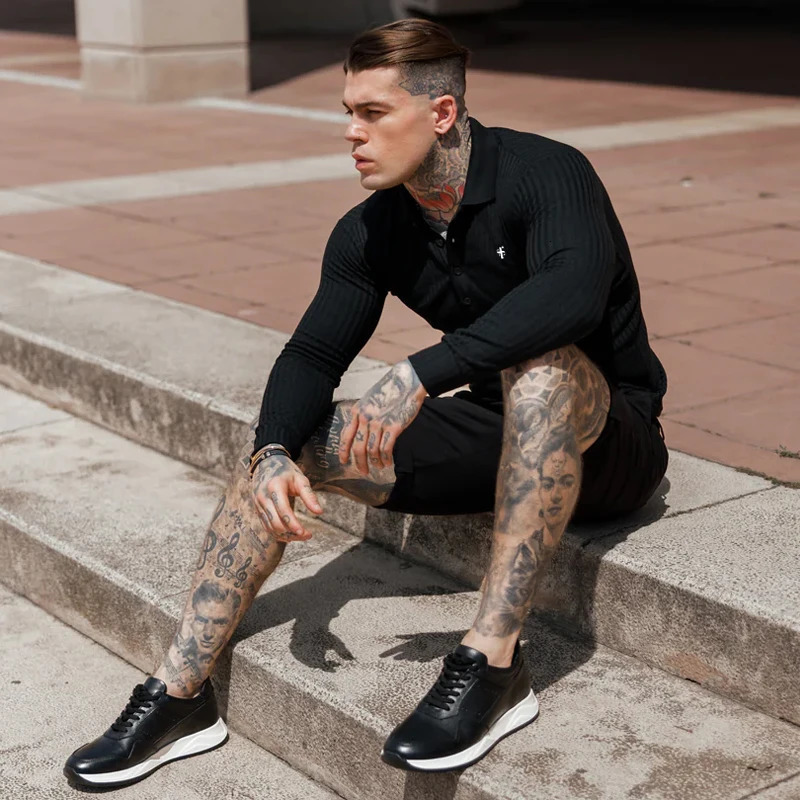 Father Sons Classic Black Ribbed POLO Shirt Long Sleeve Spring Sports Casual Loose Stretch TShirts Fitness Bottom 240716