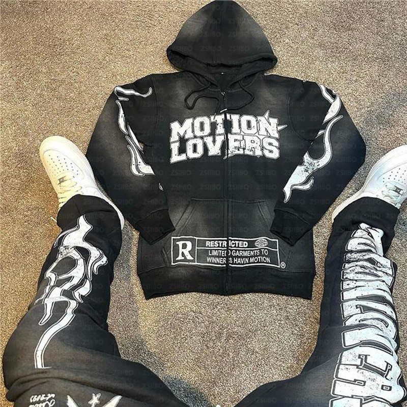 MOT10NLOVERS Hiphop Mens Casual Fashion Sportswear Twopiece Set Harajuku Street Clothing Super Dalian Hoodie Y2k 240601