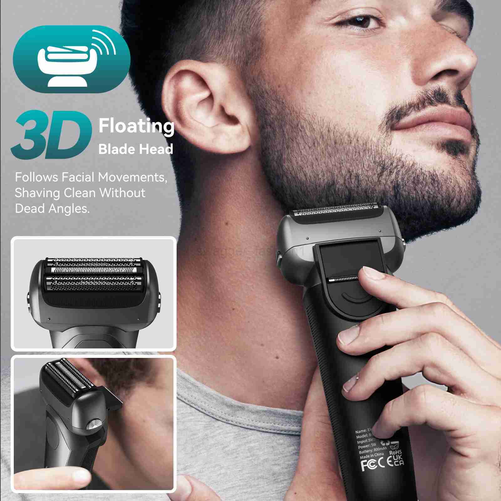 Kensen Electric Shaver for Men 3D Floating Blade Washable Type-C USB Rechargeable Shaving Beard Razor Trimmer Machine For BarberB240709