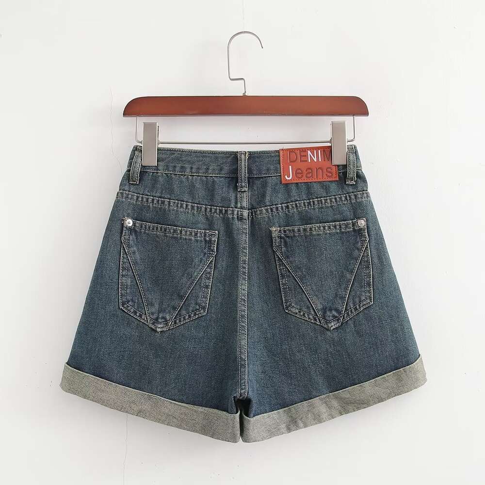 2024 New Customization OEM High-Quality Washed And Aged Leg Rolled High Waist Casual Versatile American Denim Shorts
