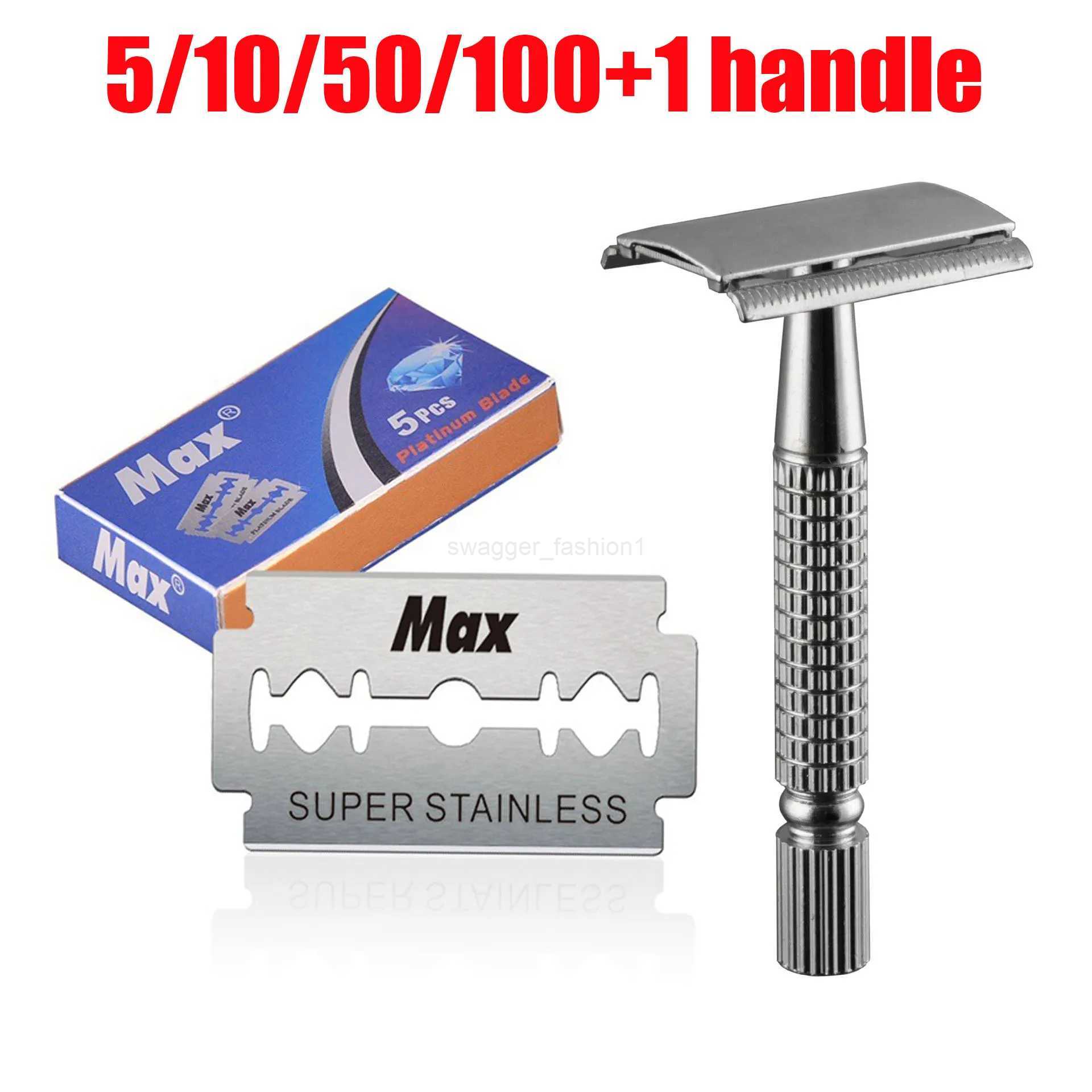 1 Pcs Shaving Razor + 5/10/50/100 Pcs Manual Shaver for Men Barbershop Razor Stainless Steel Shank Is Easy To Use Safety RazorB240709