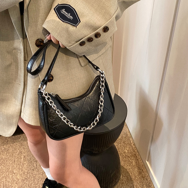 French niche texture underarm women's 2024 new fashion chain diamond grid handbag single shoulder crossbody bag H7.18#28