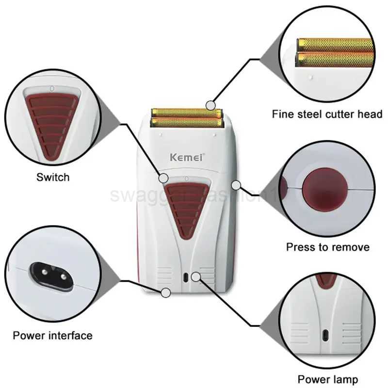 Kemei Rechargeable Hair Electric Shaver Beard Electric Razor For Men Bald Head Shaving Machine Foil Titanium Cordless ShaperB240709