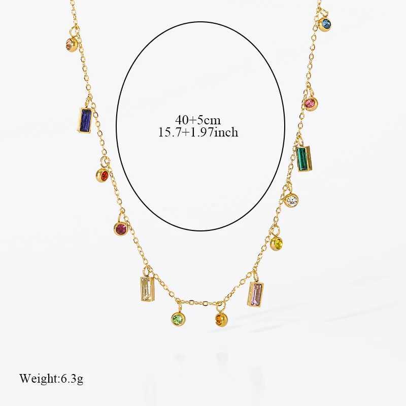 Pendant Necklaces EILIECK 316L Stainless Steel Geometric Colored Crystal Zirconia Pendant Necklace Womens Fashion Necklace Chain Jewelry Gifts J240712