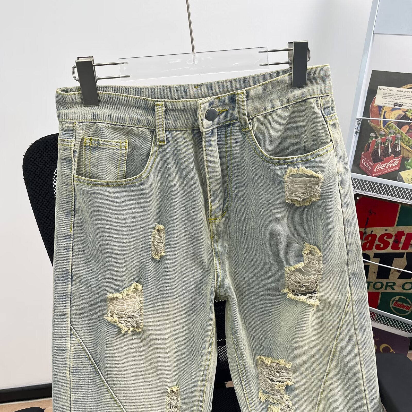 Denim for men, thin design, high-end drape, trendy brand, high street wide leg, loose fit, large size, straight leg casual pants