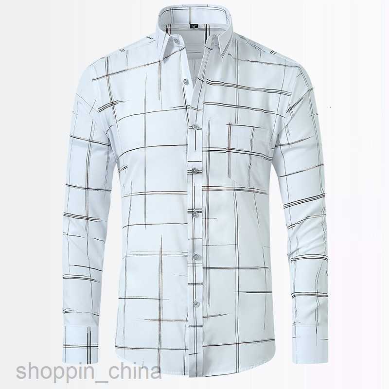 Mens Casual Shirts Elastic shirt Men's long sleeved men's gold stamping shirt Men's thin slim shirt tops