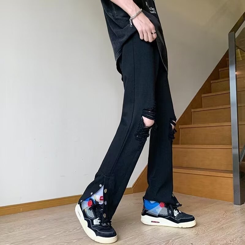 American high street jeans men's 2024 autumn new straight leg plus floor length micro pull up pants trendy brand
