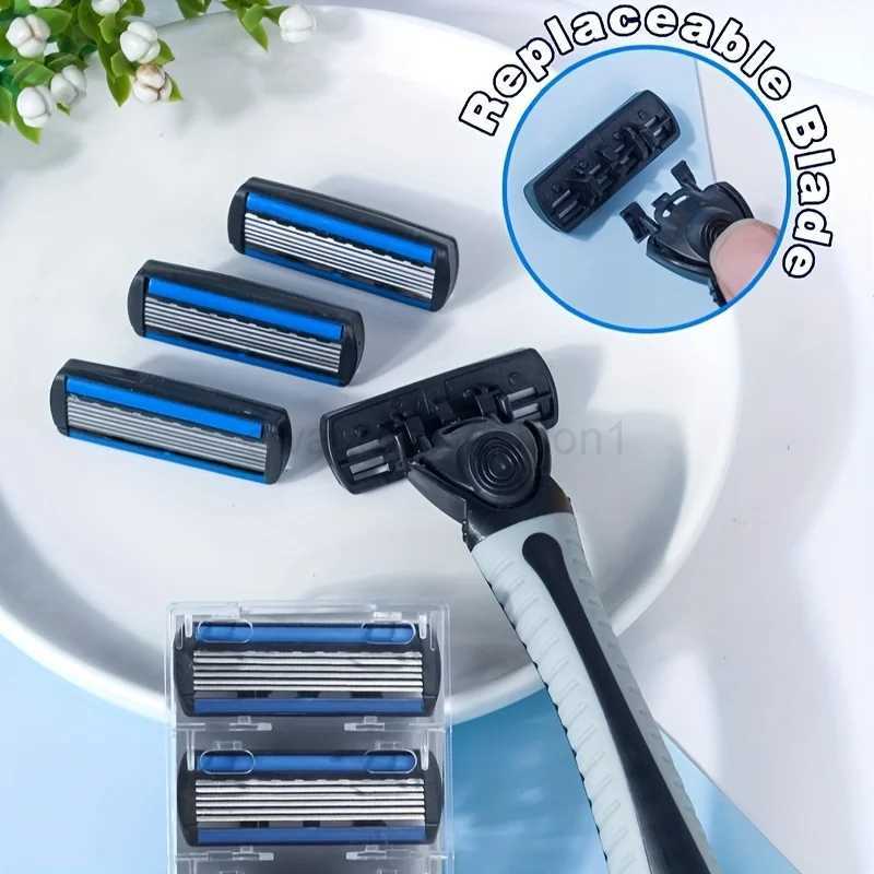6-Layer Razor Head Manual Shaver Stainless Steel Classic Double Edge Blade Razor Safety Vintage Shaving Beard Moustache ManualB240709