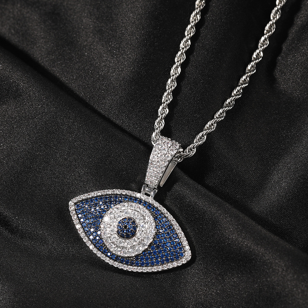 Hip Hop Colorful 5A Zircon Eye Pendant Necklace Gold Plated Women Men Jewelry