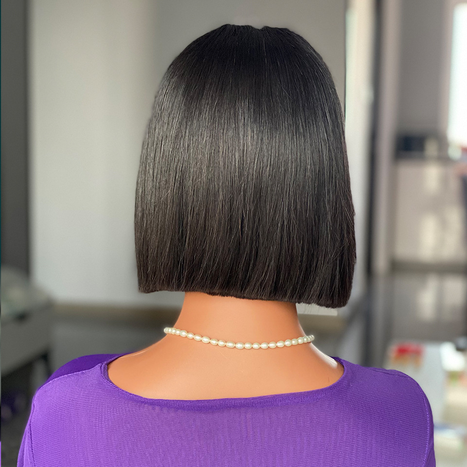 Natural Black 4x4 Lace Front Wigs Vietnam Bone Straight Short Bob Virgin Human Hair Wig Pre-plucked With Baby Hair Natural Hairline