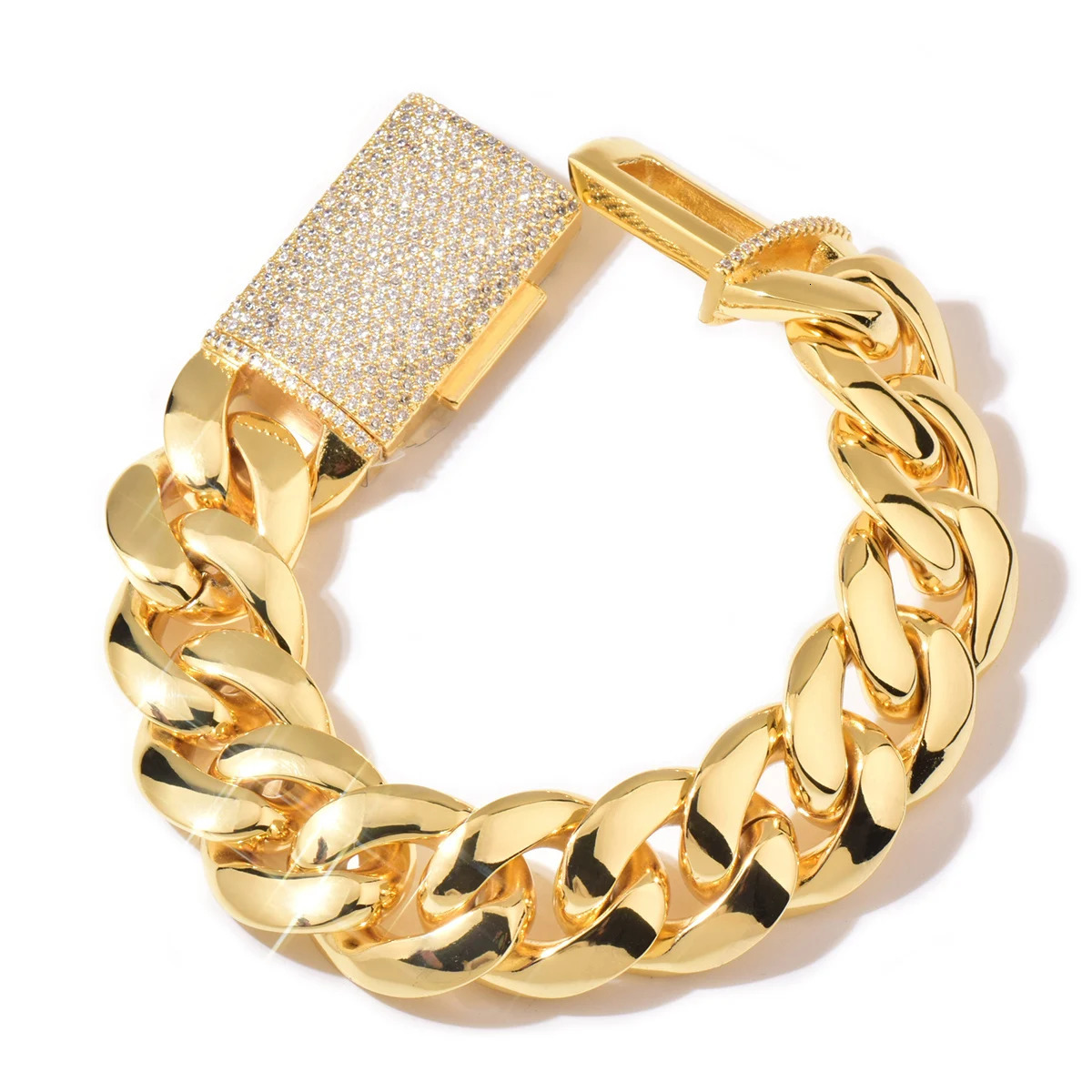 CUC Miami Cuban Bracelet 8mm 16mm 20mm Men Solid Hip Hop Chain Gold Silver Color with Zircon Clasp Lock Rapper Jewelry 240713