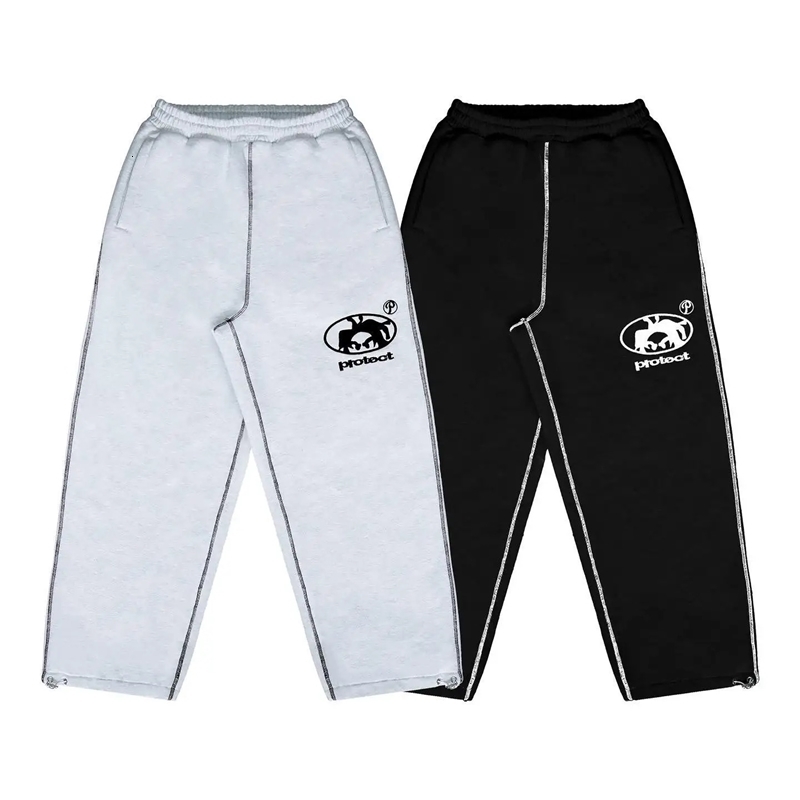 Harajuku Hip Hop Letter Embroidery Streetwear PROTECT jogging pants Y2K mens Vintage Black Baggy pants High Waist Wide Trouser 240708