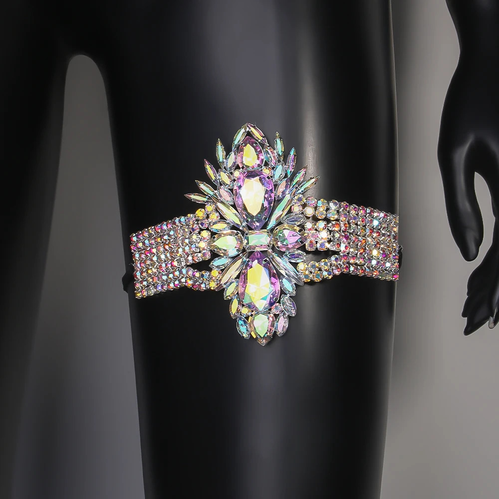 Stonefans Colorful Geometric Thigh Chain Elastic Belly Dance Women Party Exaggerate Crystal Leg Jewelry Garter Body Decoration 240709