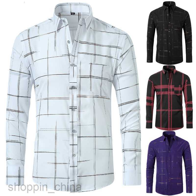 Mens Casual Shirts Elastic shirt Men's long sleeved men's gold stamping shirt Men's thin slim shirt tops