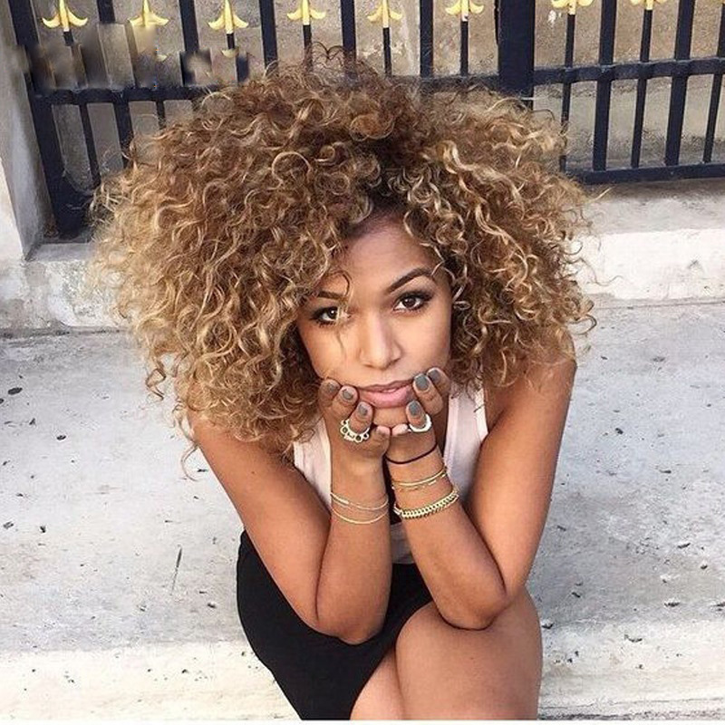 Synthetic Wigs African Small Roll 613# 1B# Color 15inch Kinky Curly Mechanism Wig Burgundy