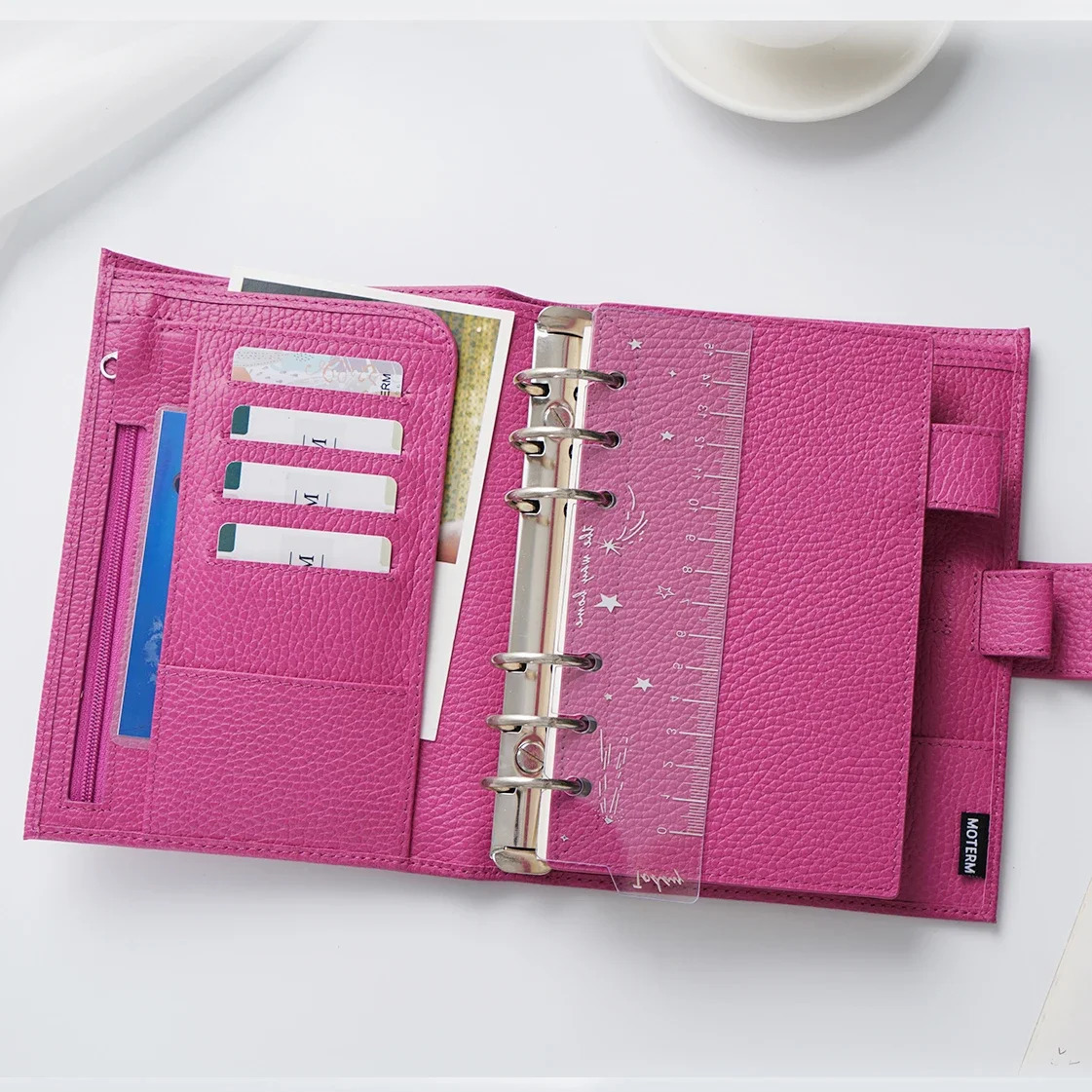 Moterm Firm Pebbled Grain Leather Fuchsia Rose Color Cowboy Planner Rings Notebook Cover Diary Agenda Organizer Tour 240717bj