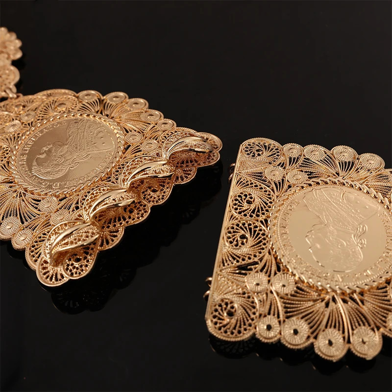 French Rich Golden Color Coin Belt for Women Algerian Traditional Caftan Wedding Dress Belts Napoleon Figure Royal Waist Chains 240709