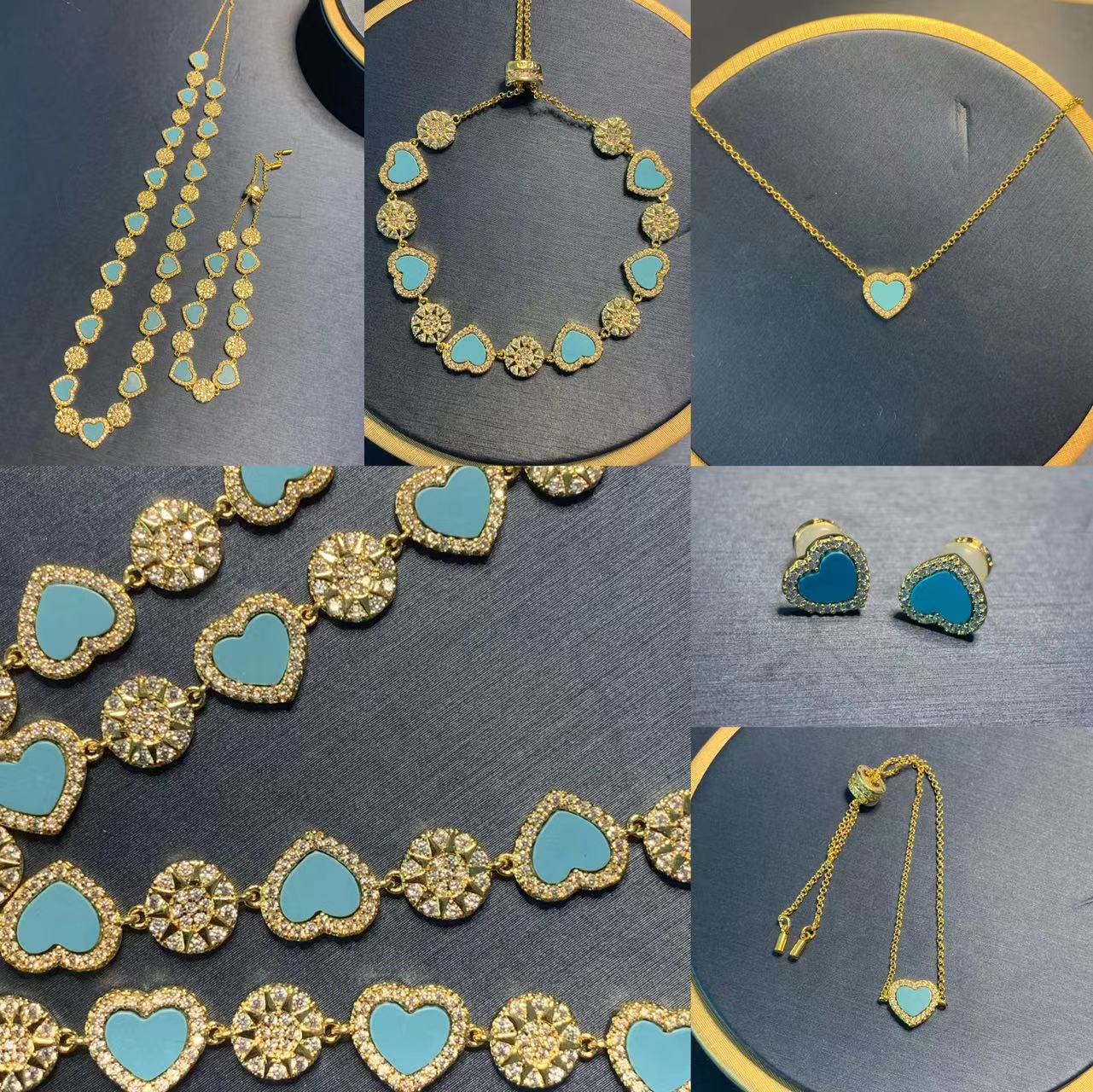 A top brand luxury love heart designer bracelet necklace earrings women gold blue stone shine crystal diamond sailormoon star sun charm choker bracelets jewelry