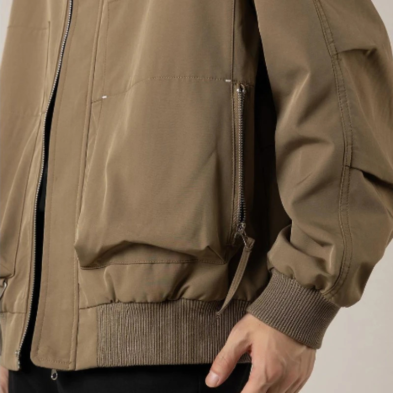 Mens elegant solid Brown black coat Loze Rappel plush top zipper short jacket vintage street wear 240709