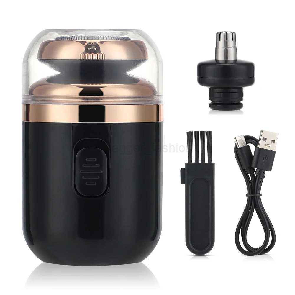 2 IN 1 Mini Portable Electric Travel Shaver Capsule Nose Hair Trimmer Rechargeable Electric Beard Scraper Knife Mens RazorB240709