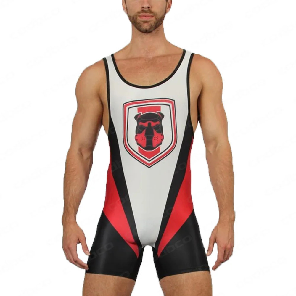 Mens Wrestling Singlets Suit One Piece Bodysuit Professional Coverall Training Competition Freestyle GYM Wrestling Skinsuit 240711
