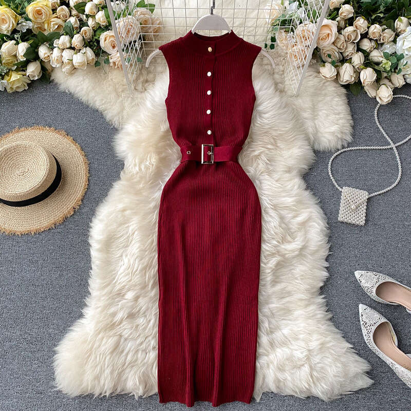 Dress Womens 2022 New Buckle Lace Up Waist and Lifting Elastic Knitted Sleeveless Sexy Wrapped Hip Skirt Waist Loose SKINNY DRESS Denim Dress