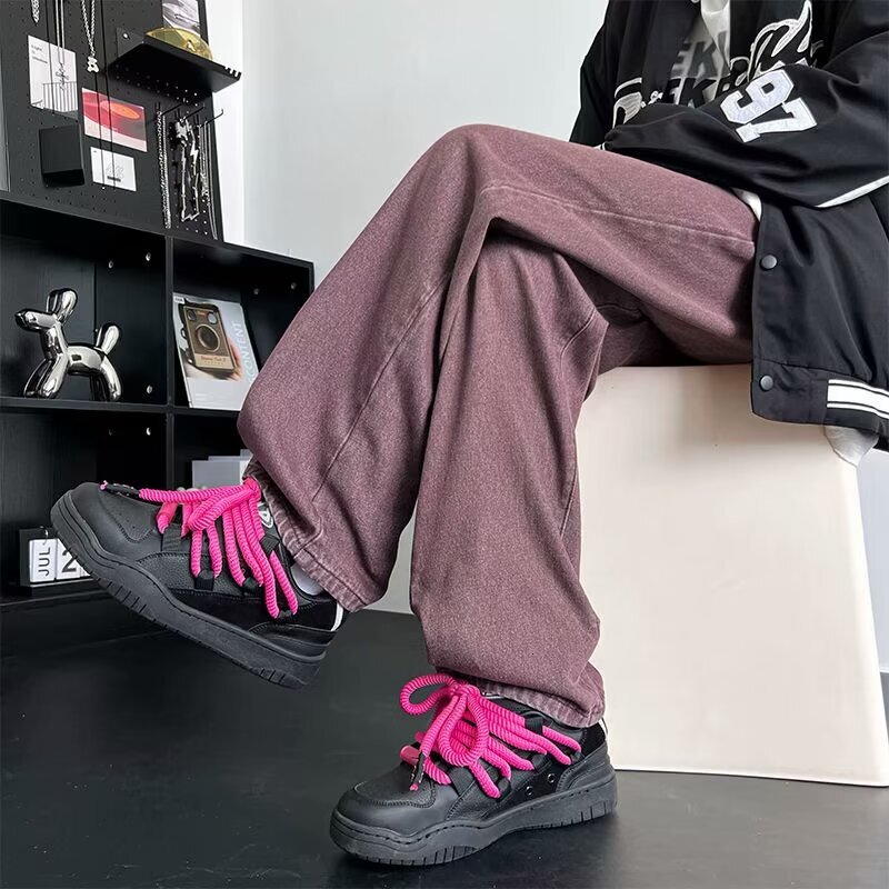 Jeans for boys, spring washed loose straight men's pants, trendy brand American high street wide leg casual