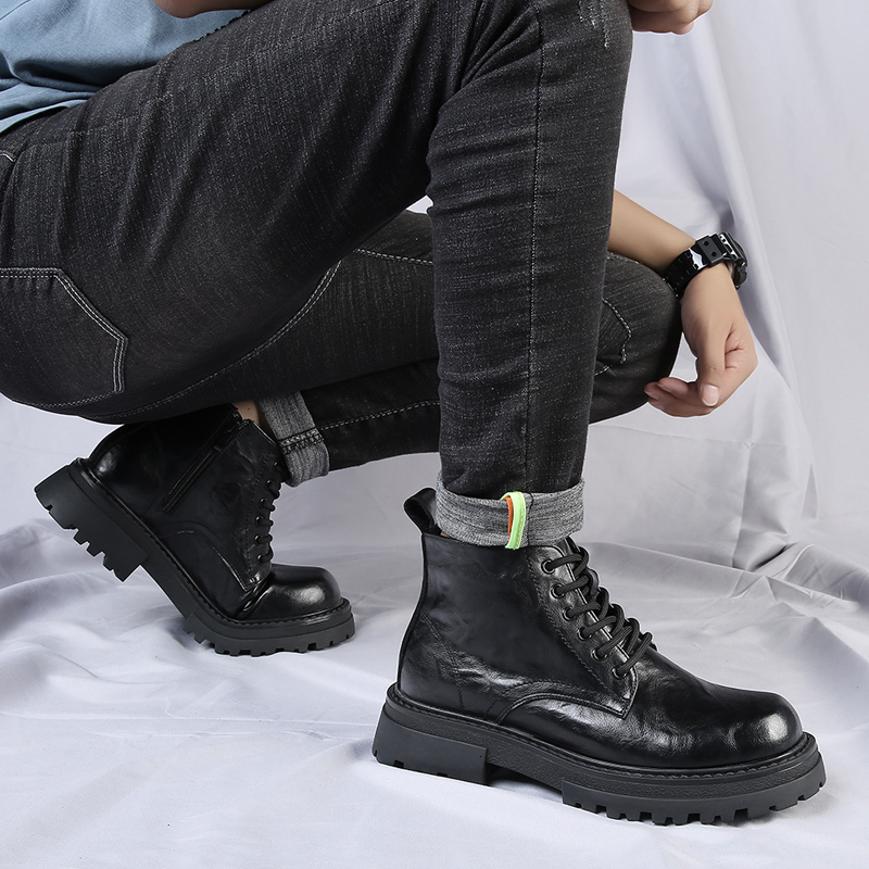 WAERTA Men's Leather Spring And Autumn Leisure Soft Bottom Comfortable Outdoor Tooling British Fashion Boots