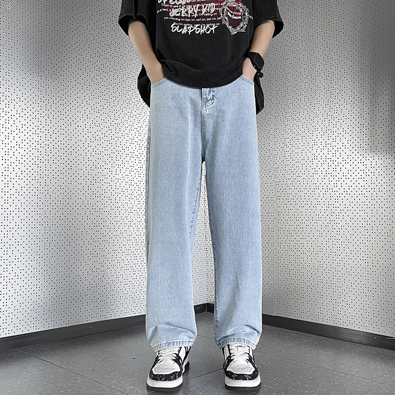 Jeans casual straight tube loose spring and summer men's high street trendy brand pants couple versatile