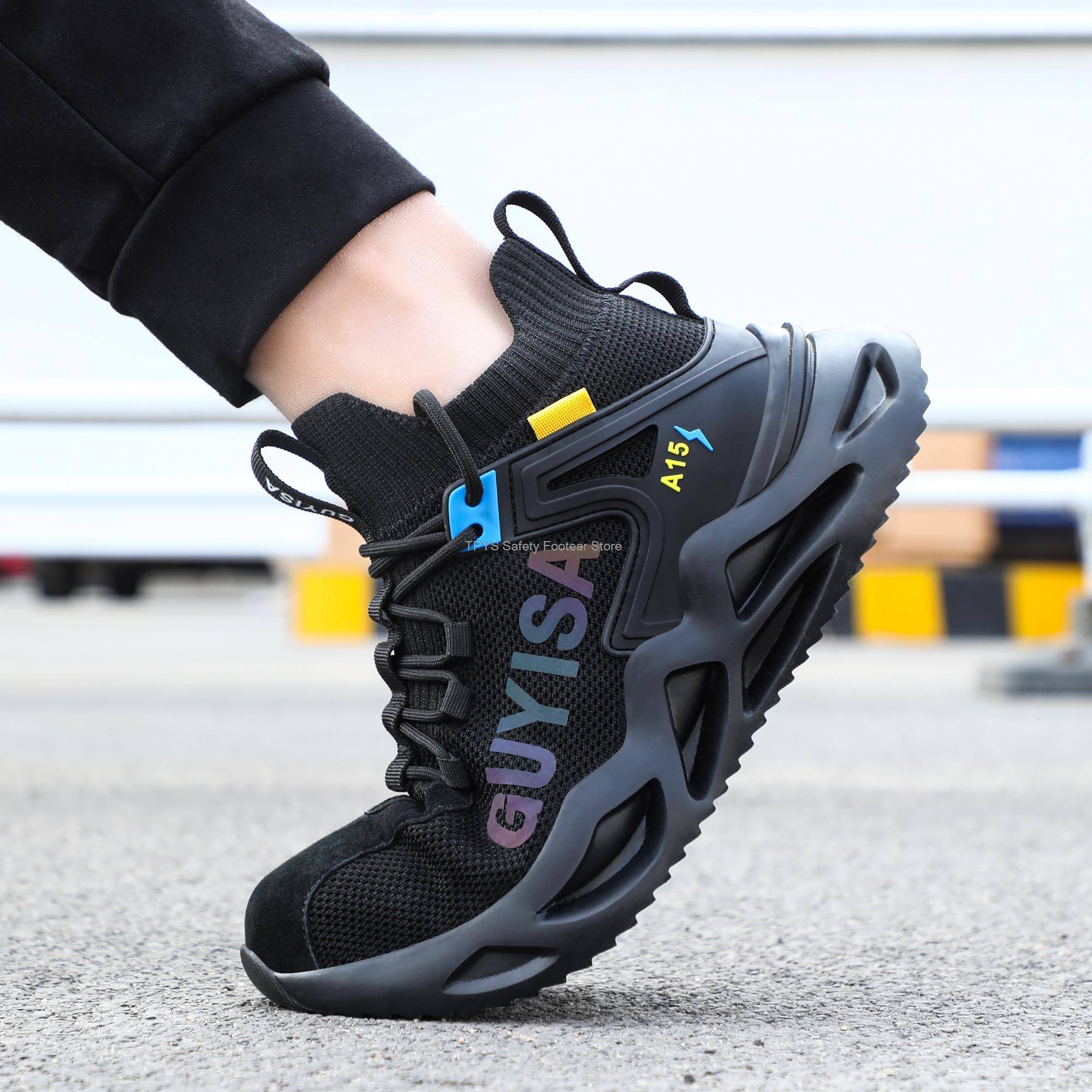 GUYISA Brand Man Steel Toe Anti-Smash Anti-Stab Safety Shoes Men Construction Work Boots Breathable