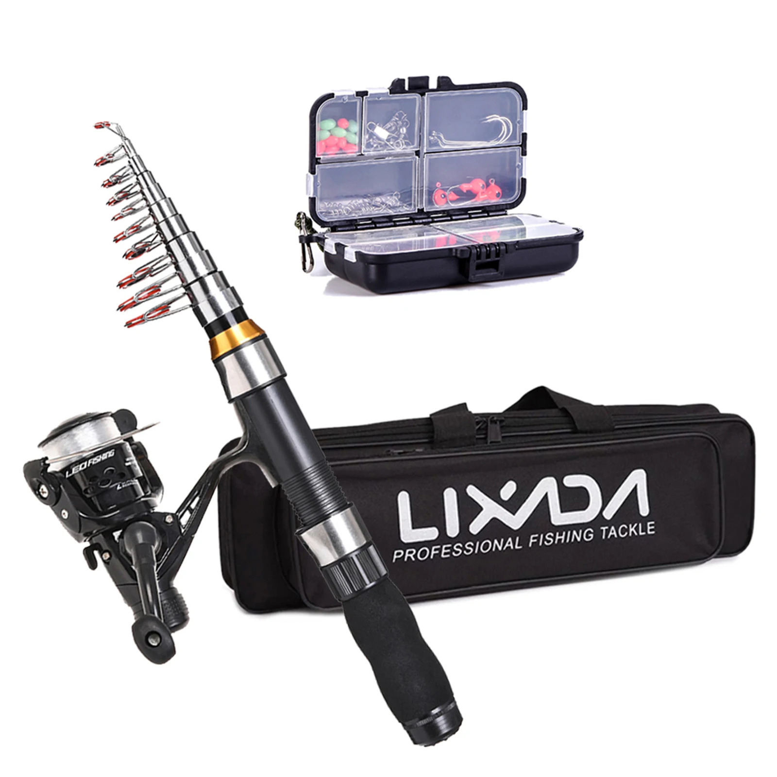 Lixada Fishing Rod Reel Combo Full Kit Telescopic Rods Spinning Reels Set with Hooks Soft Lures Barrel Swivels 240712