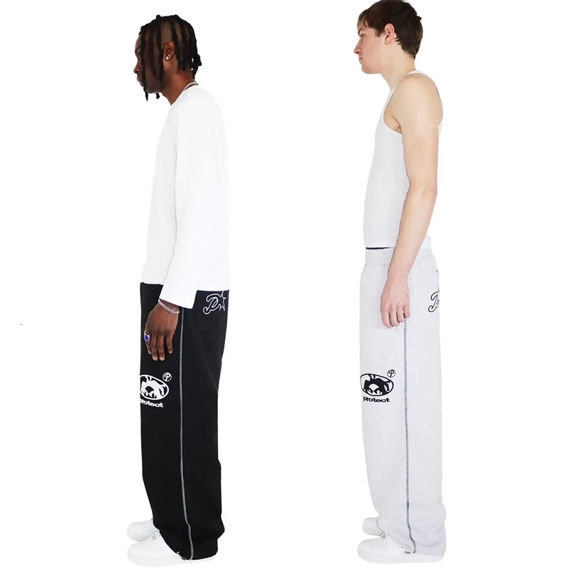 Harajuku Hip Hop Letter Embroidery Streetwear PROTECT jogging pants Y2K mens Vintage Black Baggy pants High Waist Wide Trouser 240708