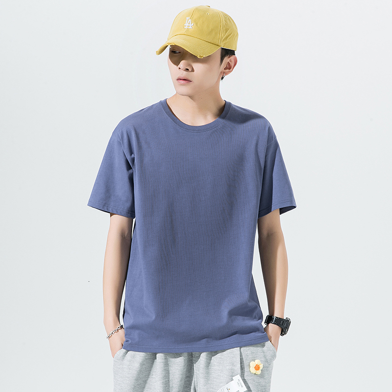 loose T-shirt half men's pure short sleeved small drop shoulder combed cotton 200g plus size 12 color data style F718#13.72