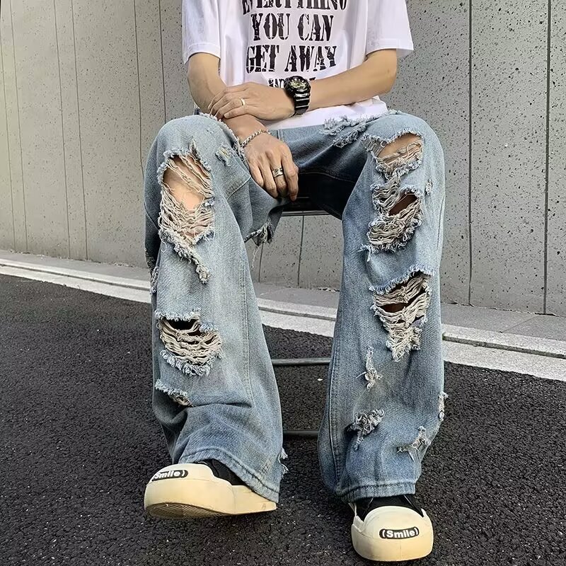 2024 American High Street Pants, Rascal Handsome, ripped jeans, unisex beggar pants