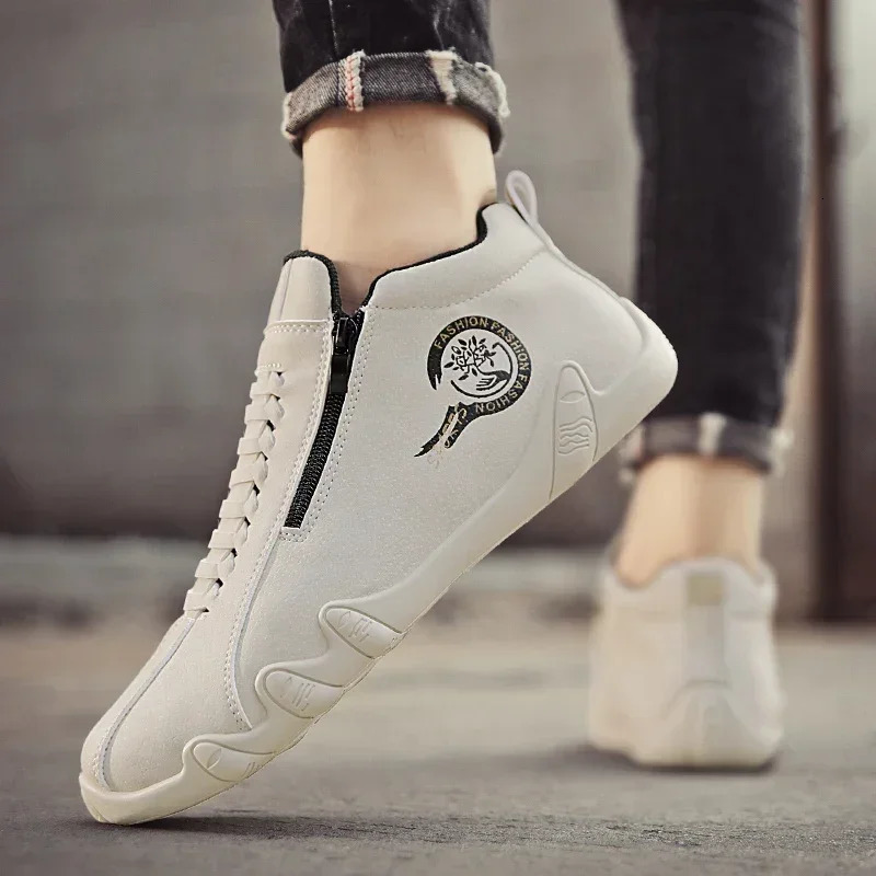 Autumn Mens Casual Shoes Fashion Side Zipper Flat High Top Sneakers for Men Outdoor Male Running Shoes Ankle Boots 240718