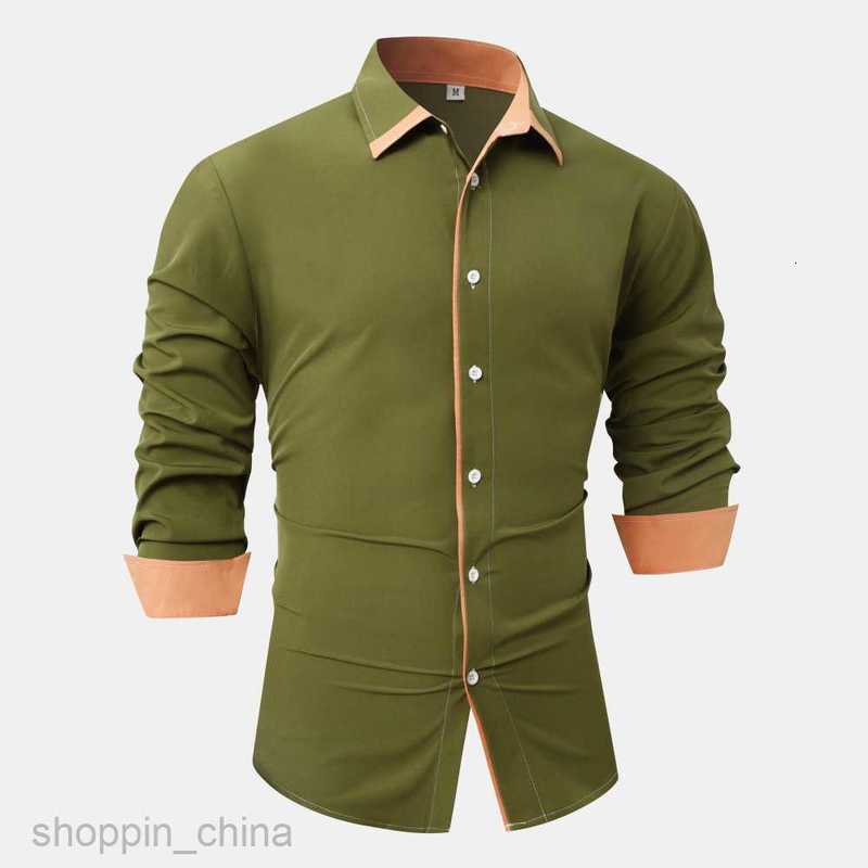 Mens Casual Shirts New Men's Splicing Color Contrasting Long Sleeve Shirt Large Fashion Casual Shirt for Men tops