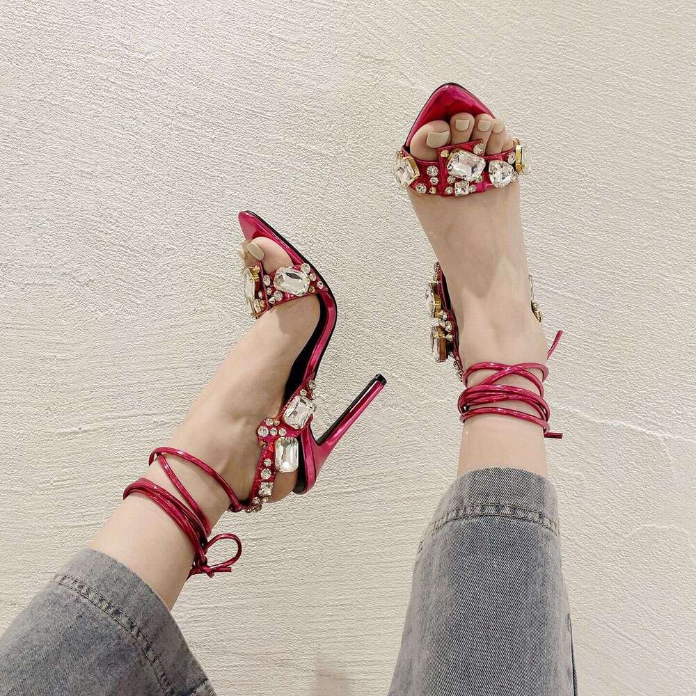 Heels Fashion Cross Strap Water Diamond Open Toe Summer One line High Heel Sandals