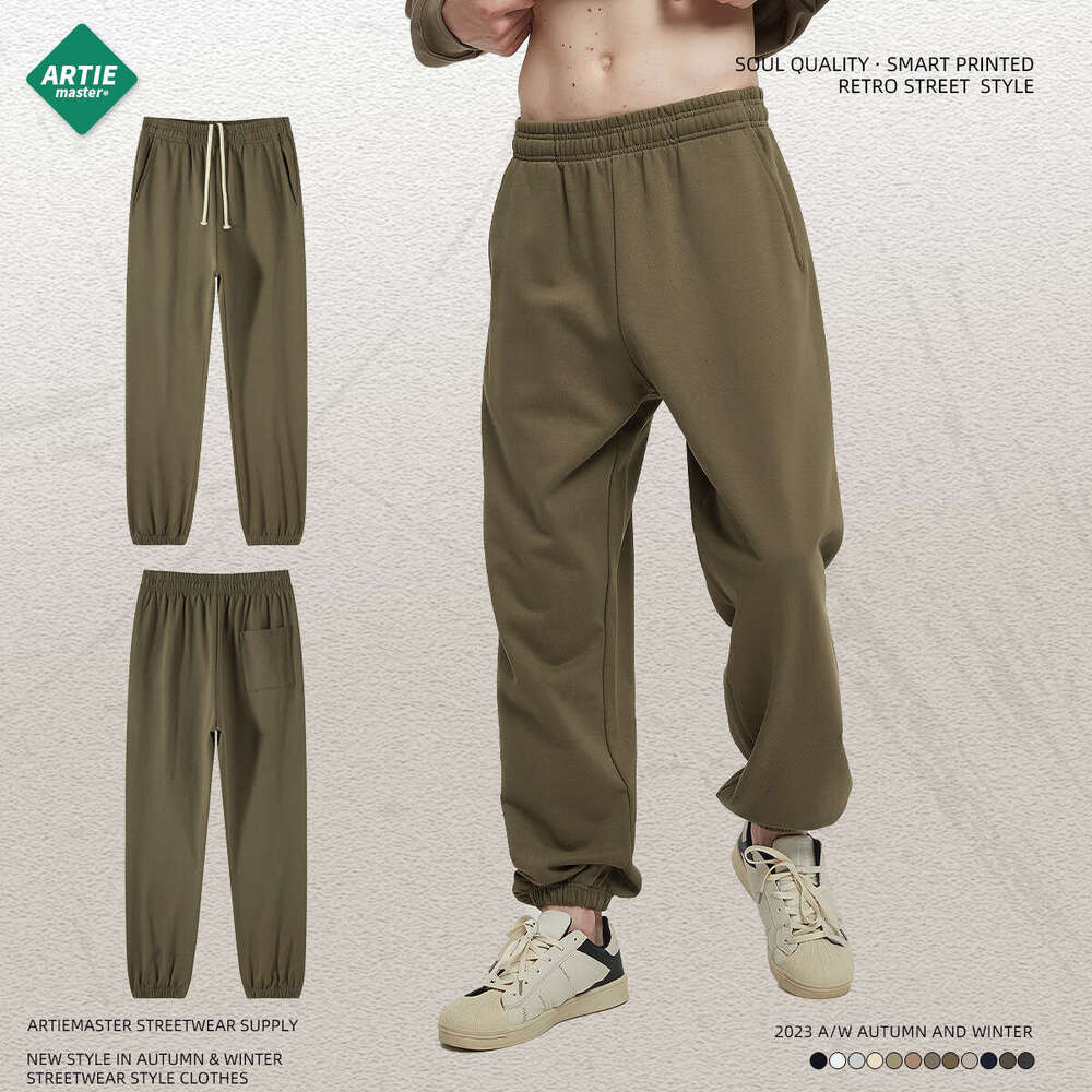 2023 Autumn/winter New 400g Terry Earth Color Small Feet Loose Sports Casual Pants Men's Plaid Trousers Sport Waterproof Trousers Man Pants Trous