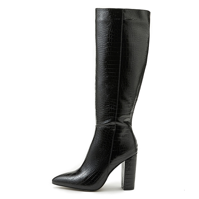 Liyke Black Knee High Boots Women Square Heels Casual Winter Motorcycle Long Shoes Pointed Toe Zip Fashion Cool Knight Bootties