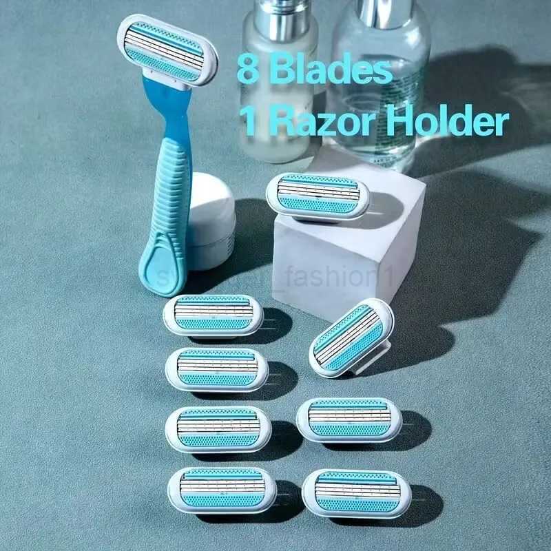 Beauty Safety Razor For Women 3-Layers Replacement Blades Womens Shaver With Lube Strip Safety Shaving Set Classic ShavingB240709