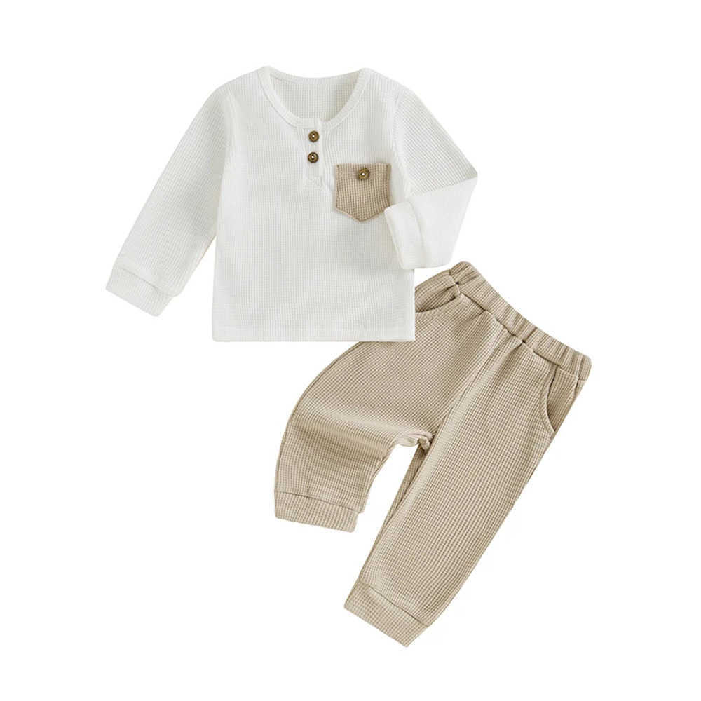Clothing Sets Casual New Baby Boys Long Sleeve Waffle Outfits Clothes Fashion Pocket Tops Elastic Pants Suit for Baby Fall Clothing YALA