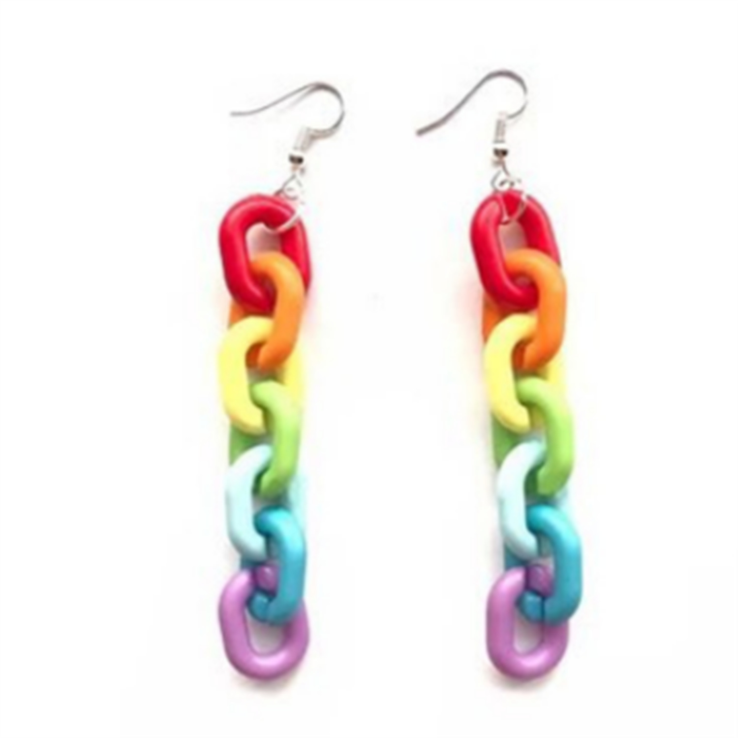 European Popular Acrylic Rainbow Chain Earring for Women Handmade Long Colorful Dangle Ear Clip Hook Earrings Club Charms Jewelry Accessories Wholsale