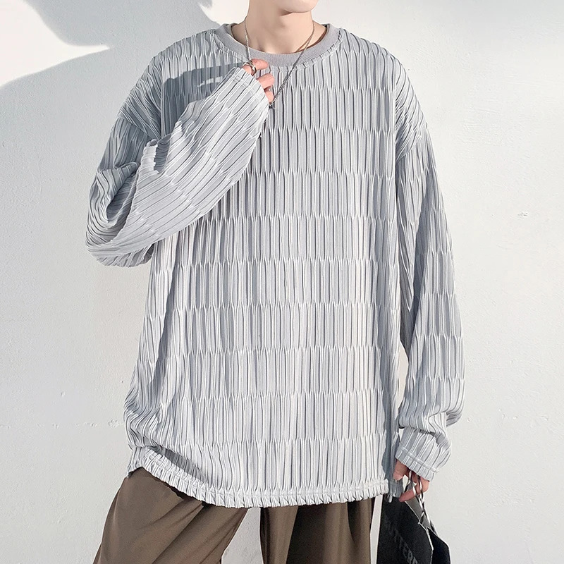 2024 Spring Autumn Casual Long Sleeve T Shirts Men Loose Round Neck Tshirts Male Fashion Harajuku Korean Streetwear Tops Tees 240715