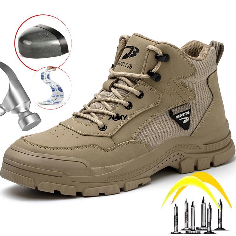 ZLMY Construction Men High Top Steel Toe Safety Puncture Proof Welder Shoes Rubber Work Boots Anti-Spark