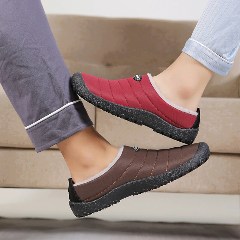 Men Warm Cotton Slippers Winter Women Home Plush Shoes Waterproof Couple Thick Sole Warm Fur Slides Outdoor Casual Snow Boots 240713