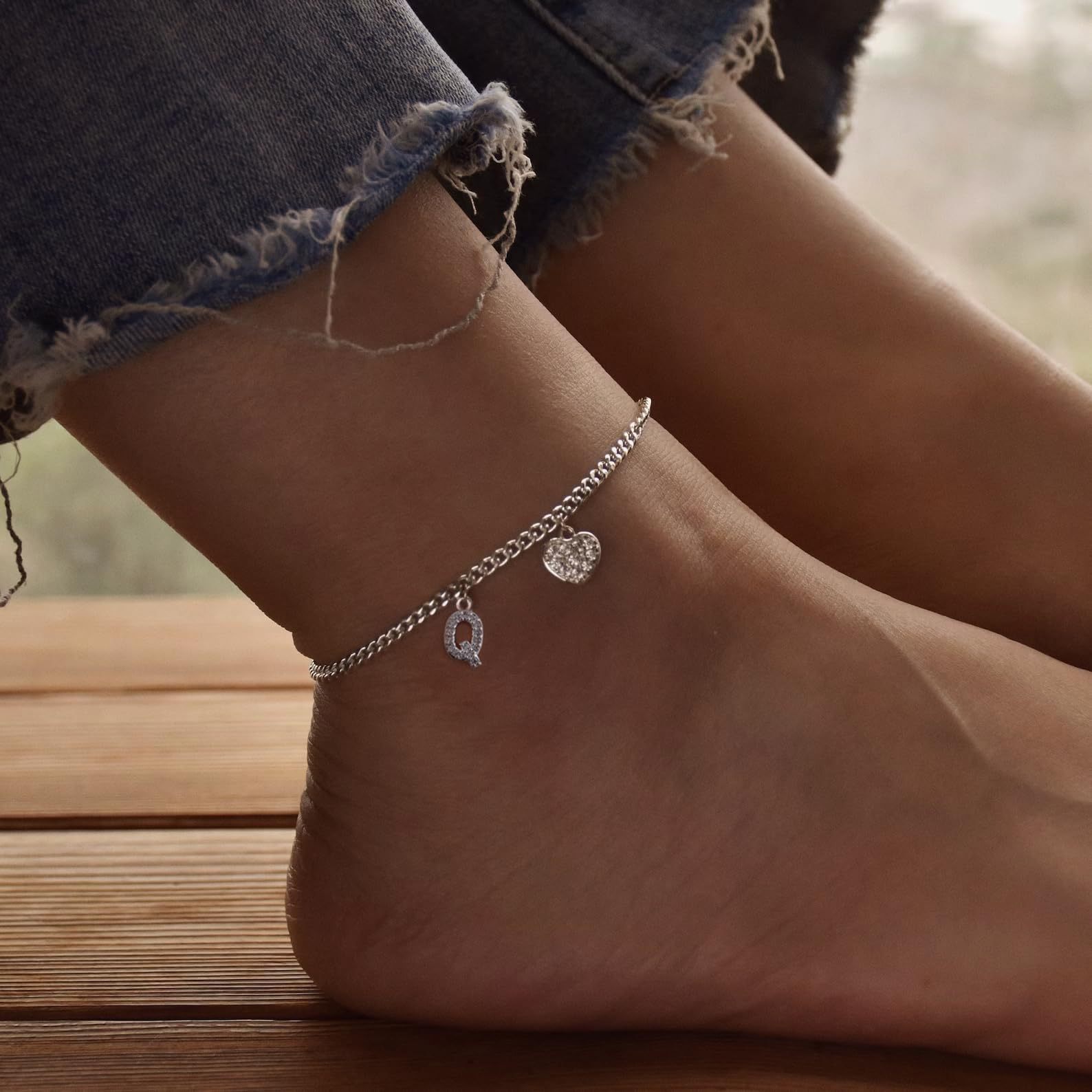 26 Initial Stainless Steel Anklet For Women Crystal Letter Heart Silver Color Chain Ankle Bracelet Summer Jewelry Accessories