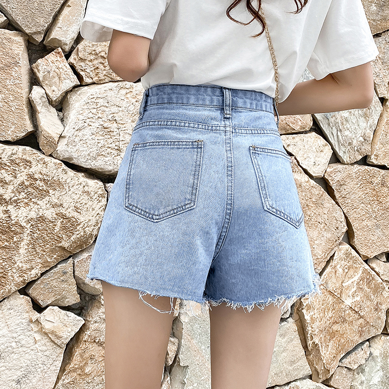 Women's summer new high waisted Korean version embroidered jeans slimming A-line shorts